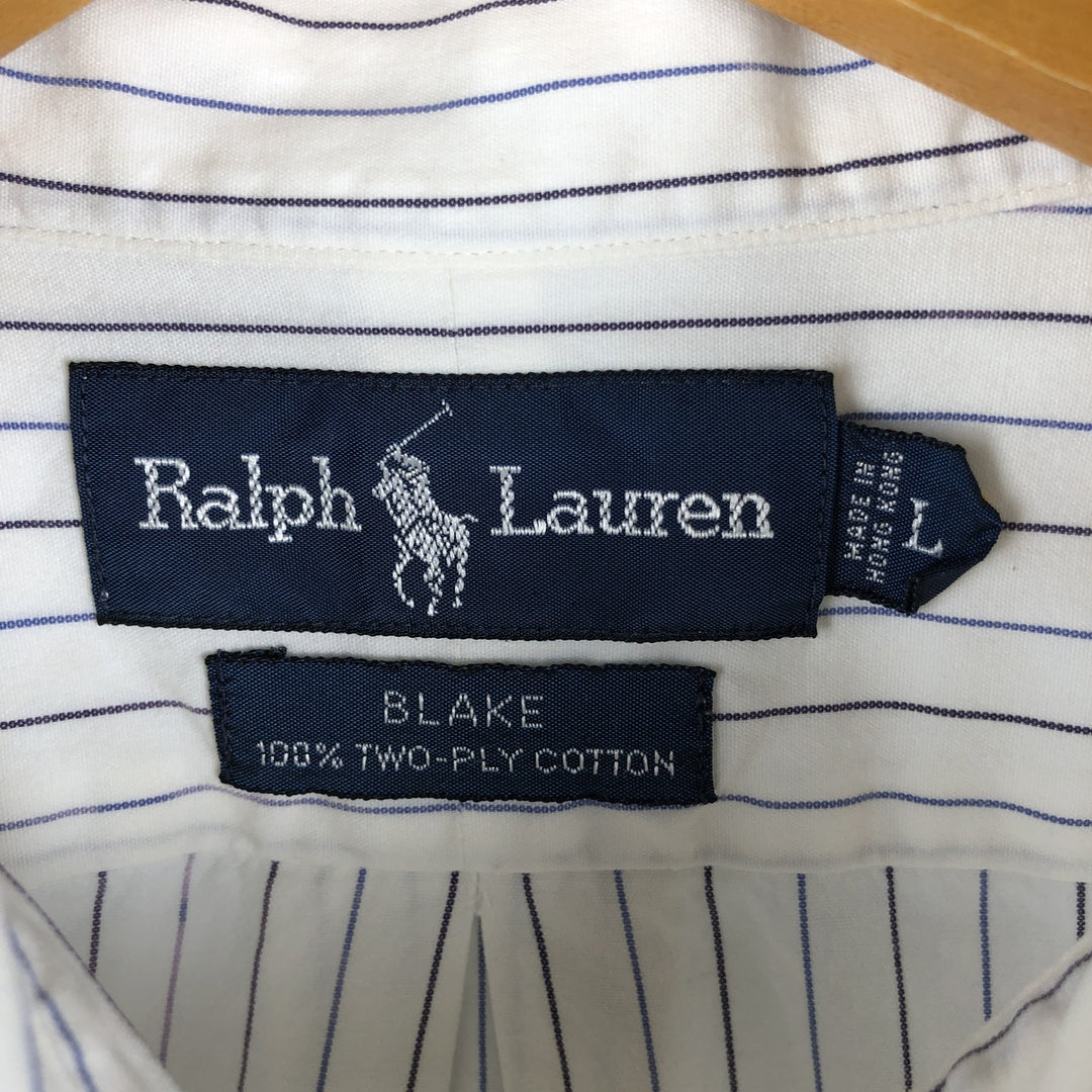 Ralph Lauren BLAKE long sleeve button-down striped shirt, men's size L cotton white type Vintage Second Hand