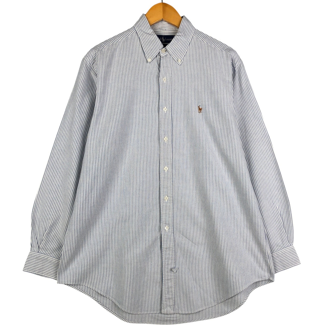 Ralph Lauren Striped Pattern Long Sleeve Button-Down Shirt, Men's Size L cotton white type Vintage Second Hand