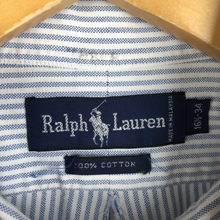 Ralph Lauren Striped Pattern Long Sleeve Button-Down Shirt, Men's Size L cotton white type Vintage Second Hand