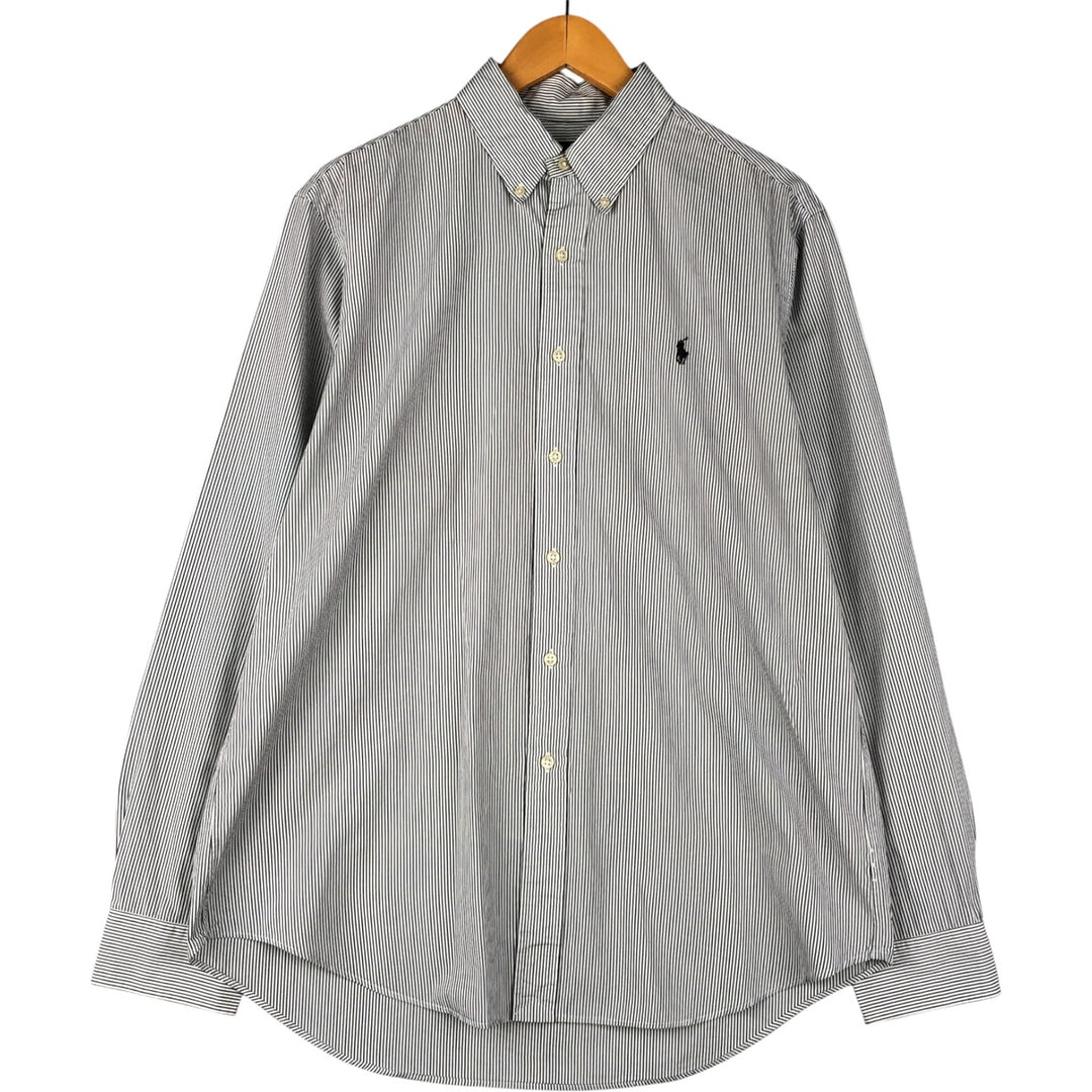 Ralph Lauren long sleeve button down striped shirt, men's size L cotton white type Vintage Second Hand