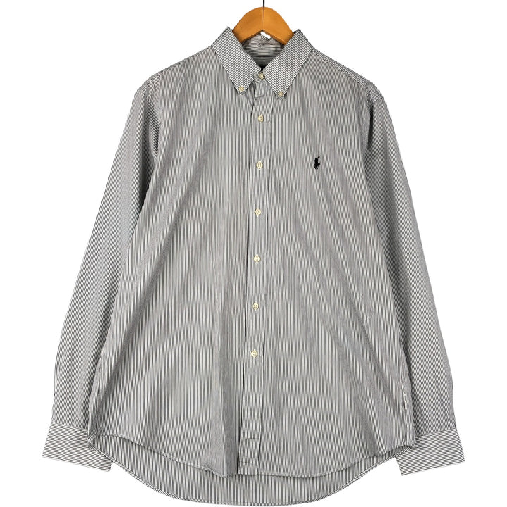 Ralph Lauren long sleeve button down striped shirt, men's size L cotton white type Vintage Second Hand