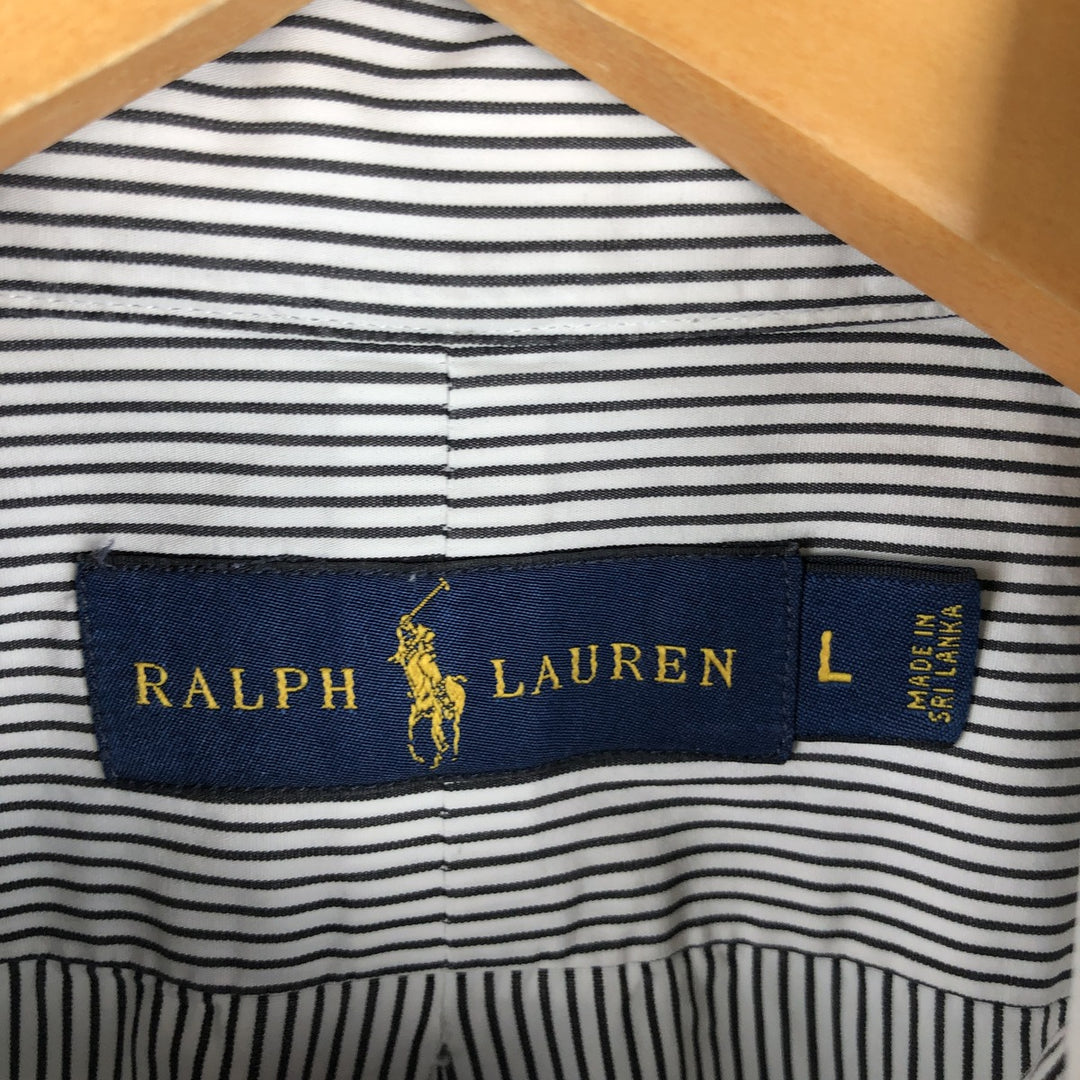 Ralph Lauren long sleeve button down striped shirt, men's size L cotton white type Vintage Second Hand