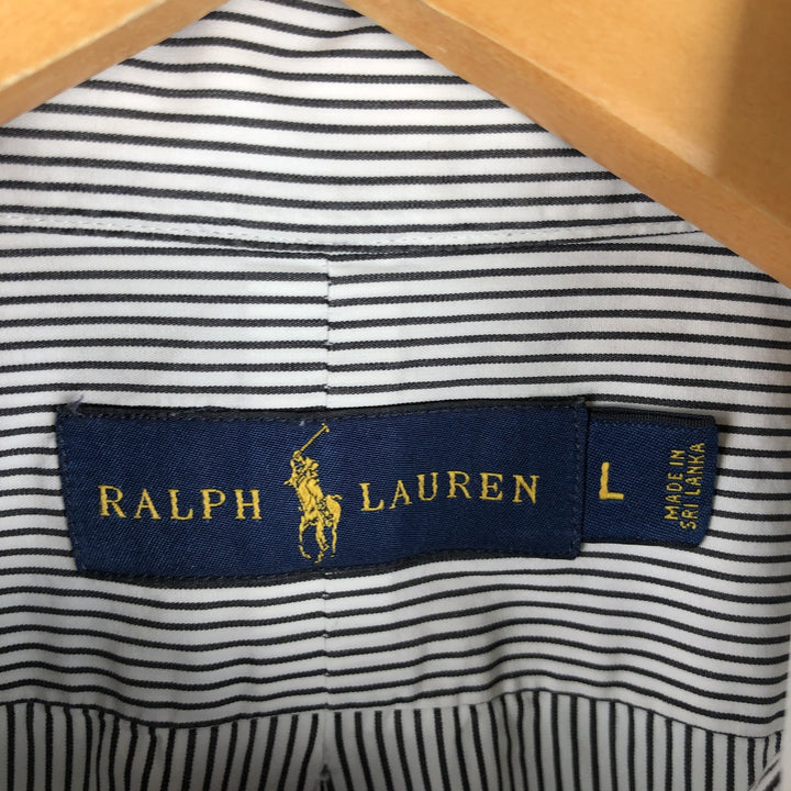 Ralph Lauren long sleeve button down striped shirt, men's size L cotton white type Vintage Second Hand