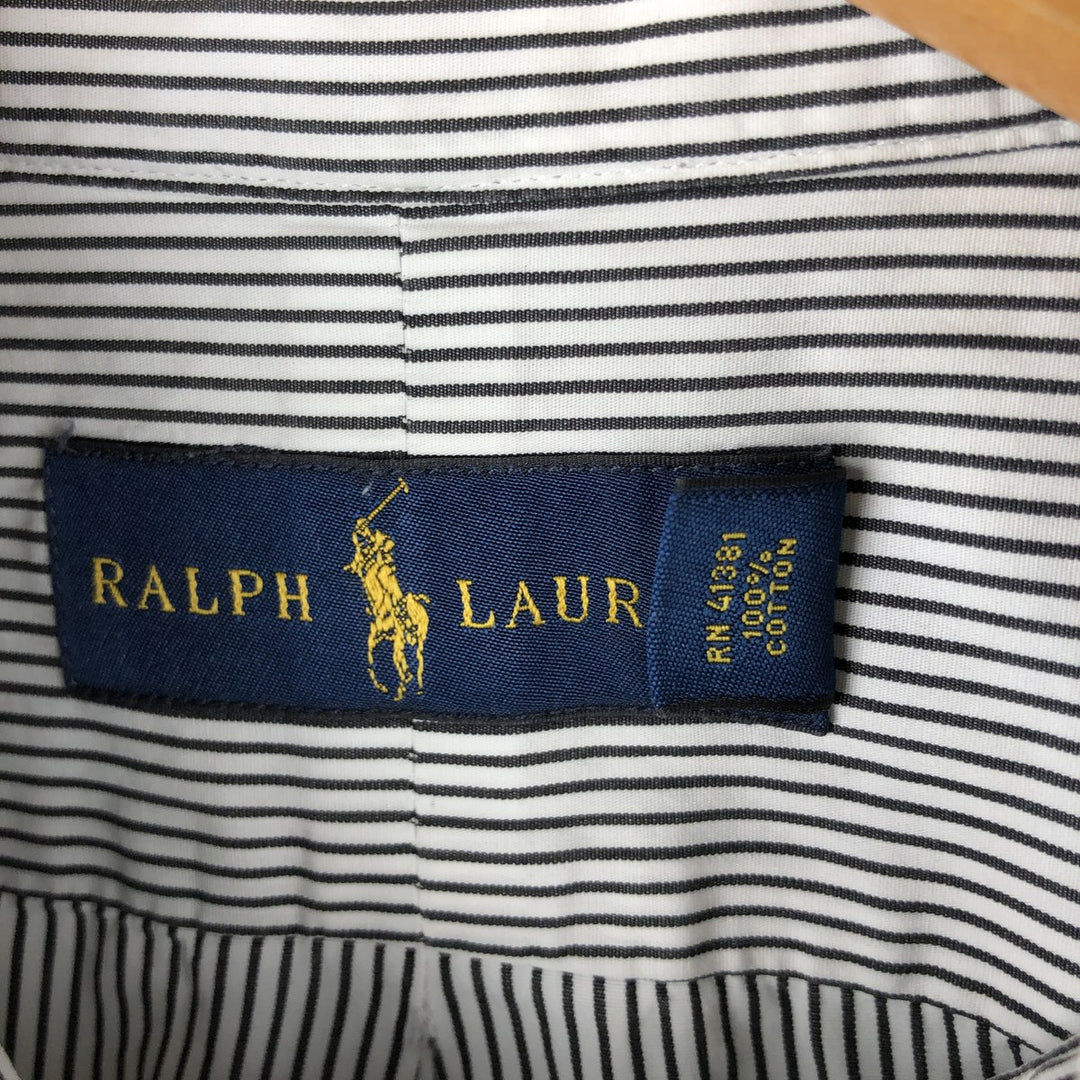 Ralph Lauren long sleeve button down striped shirt, men's size L cotton white type Vintage Second Hand