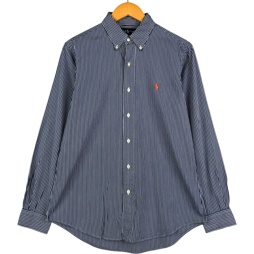 Ralph Lauren CUSTOM FIT long sleeve button down striped shirt men's size M cotton navy blue type Vintage Second Hand
