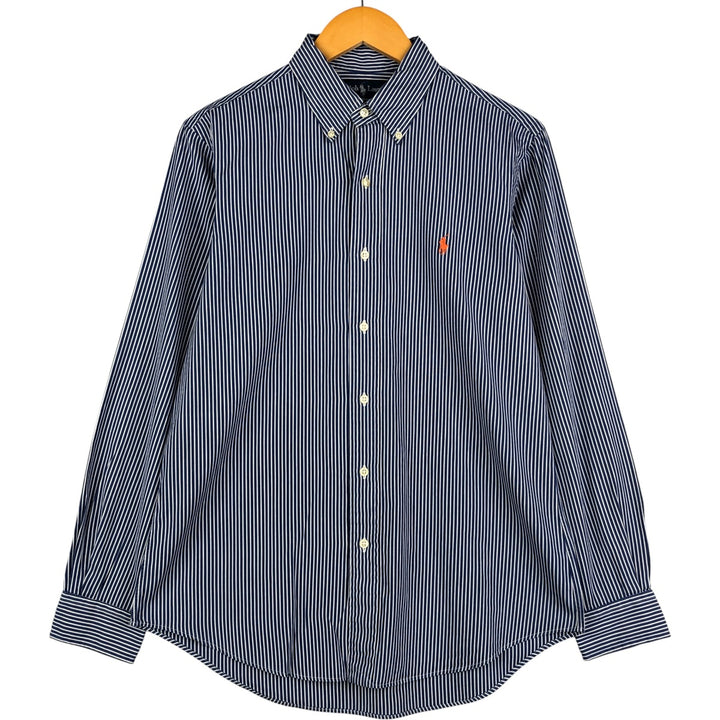 Ralph Lauren CUSTOM FIT long sleeve button down striped shirt men's size M cotton navy blue type Vintage Second Hand