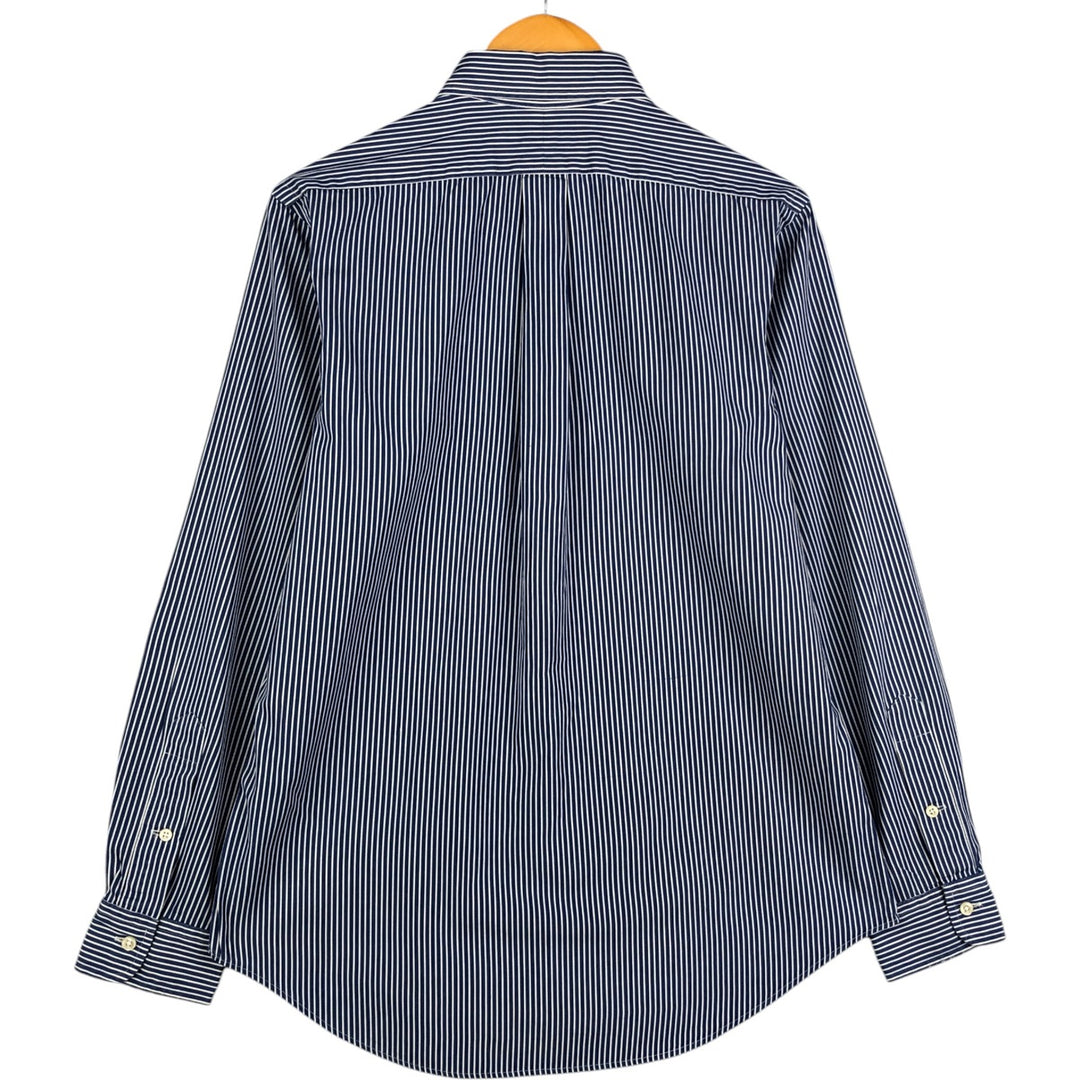 Ralph Lauren CUSTOM FIT long sleeve button down striped shirt men's size M cotton navy blue type Vintage Second Hand