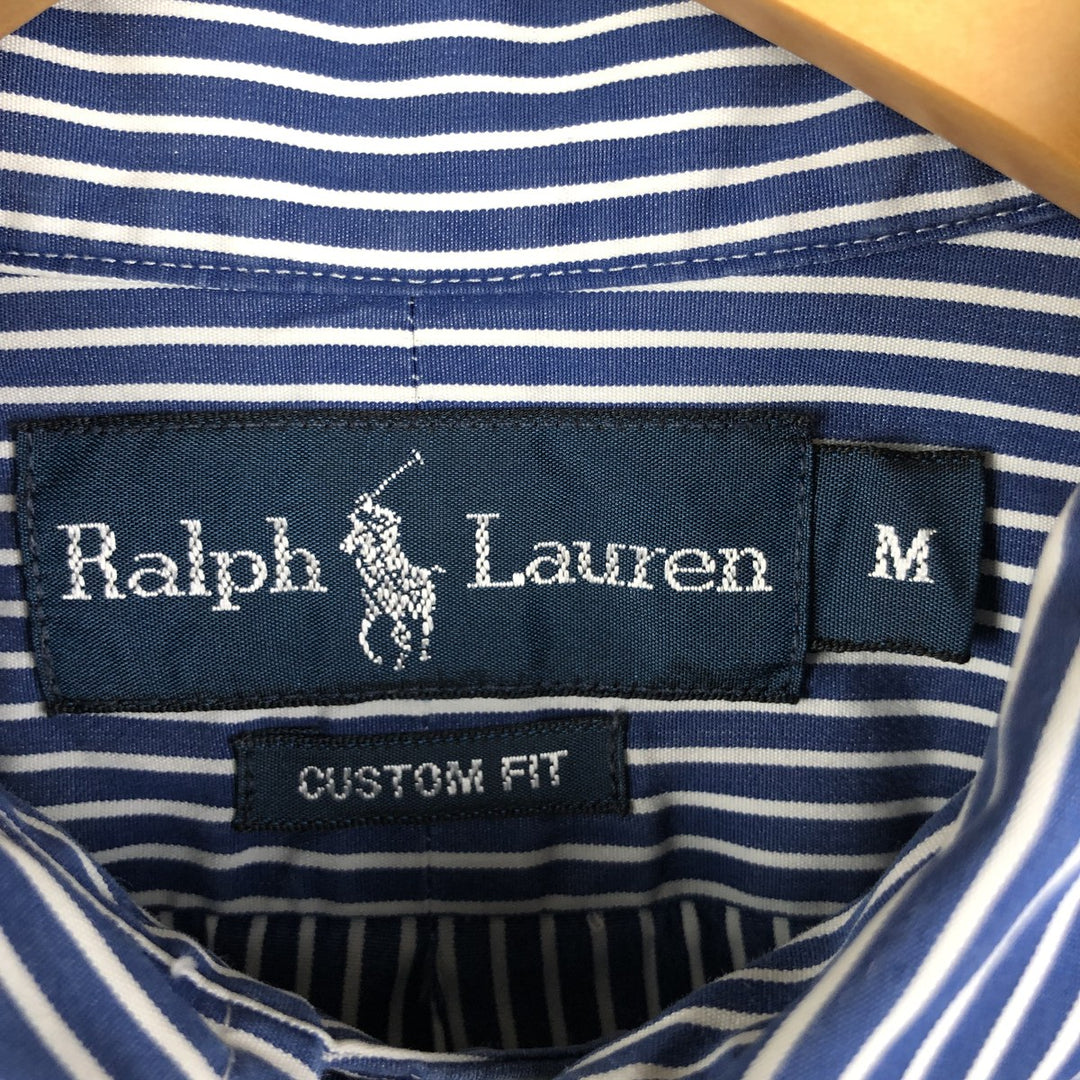 Ralph Lauren CUSTOM FIT long sleeve button down striped shirt men's size M cotton navy blue type Vintage Second Hand