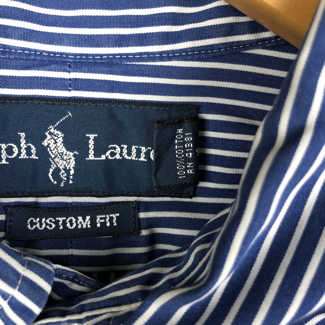 Ralph Lauren CUSTOM FIT long sleeve button down striped shirt men's size M cotton navy blue type Vintage Second Hand