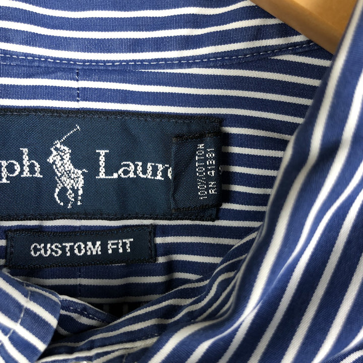 Ralph Lauren CUSTOM FIT long sleeve button down striped shirt men's size M cotton navy blue type Vintage Second Hand