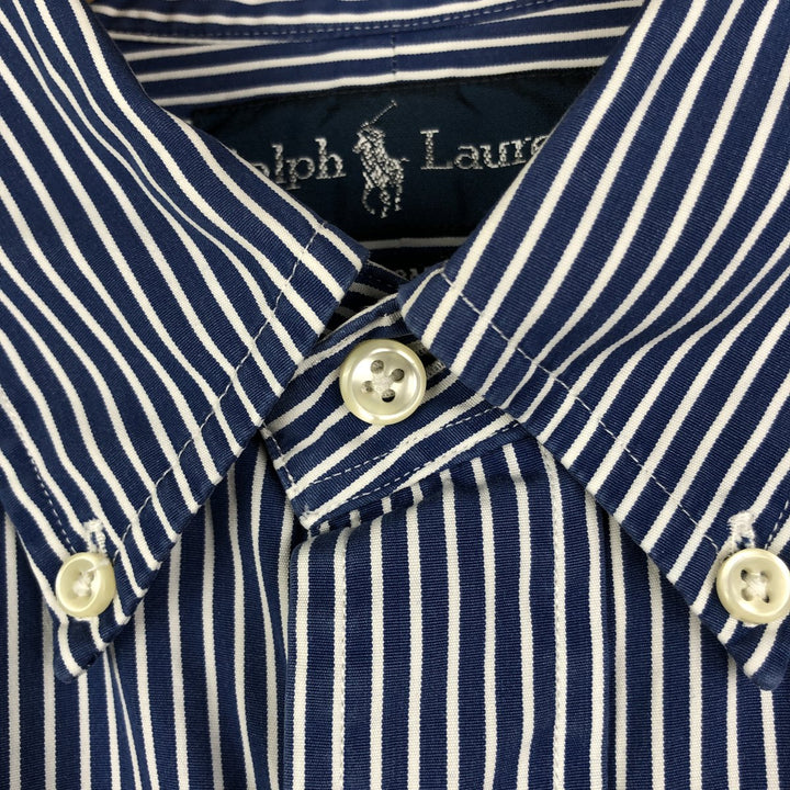Ralph Lauren CUSTOM FIT long sleeve button down striped shirt men's size M cotton navy blue type Vintage Second Hand