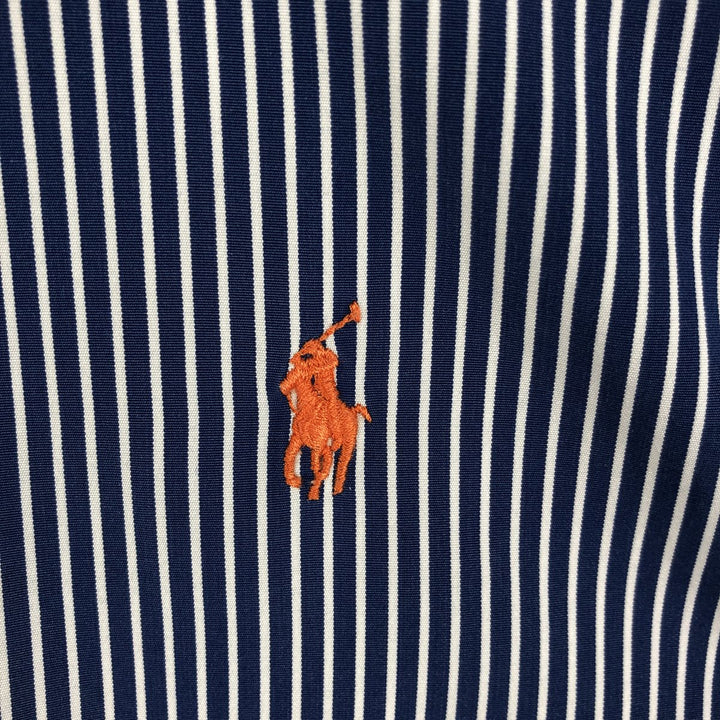 Ralph Lauren CUSTOM FIT long sleeve button down striped shirt men's size M cotton navy blue type Vintage Second Hand