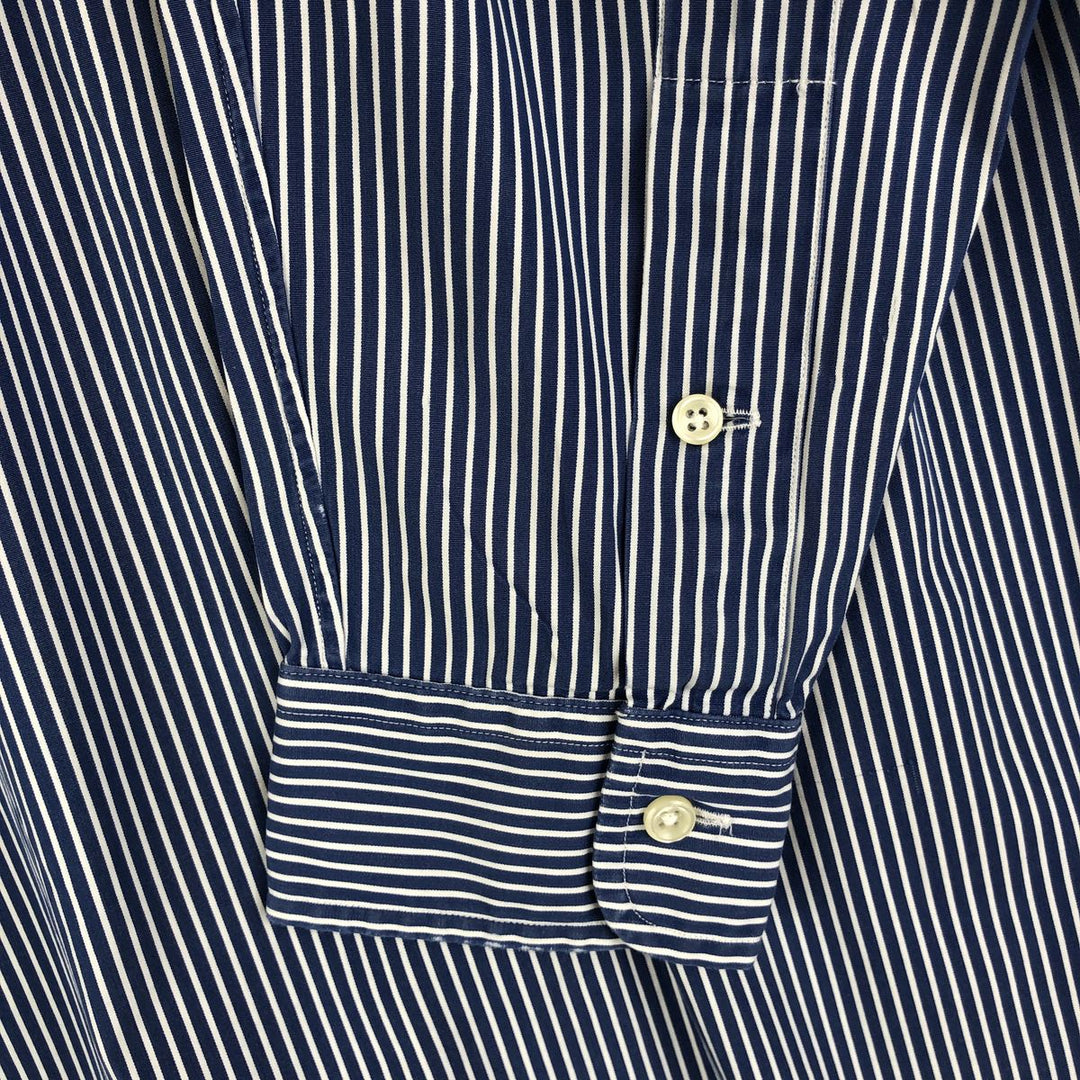 Ralph Lauren CUSTOM FIT long sleeve button down striped shirt men's size M cotton navy blue type Vintage Second Hand