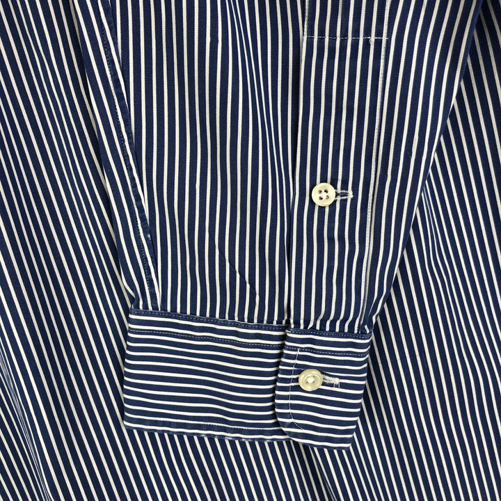 Ralph Lauren CUSTOM FIT long sleeve button down striped shirt men's size M cotton navy blue type Vintage Second Hand