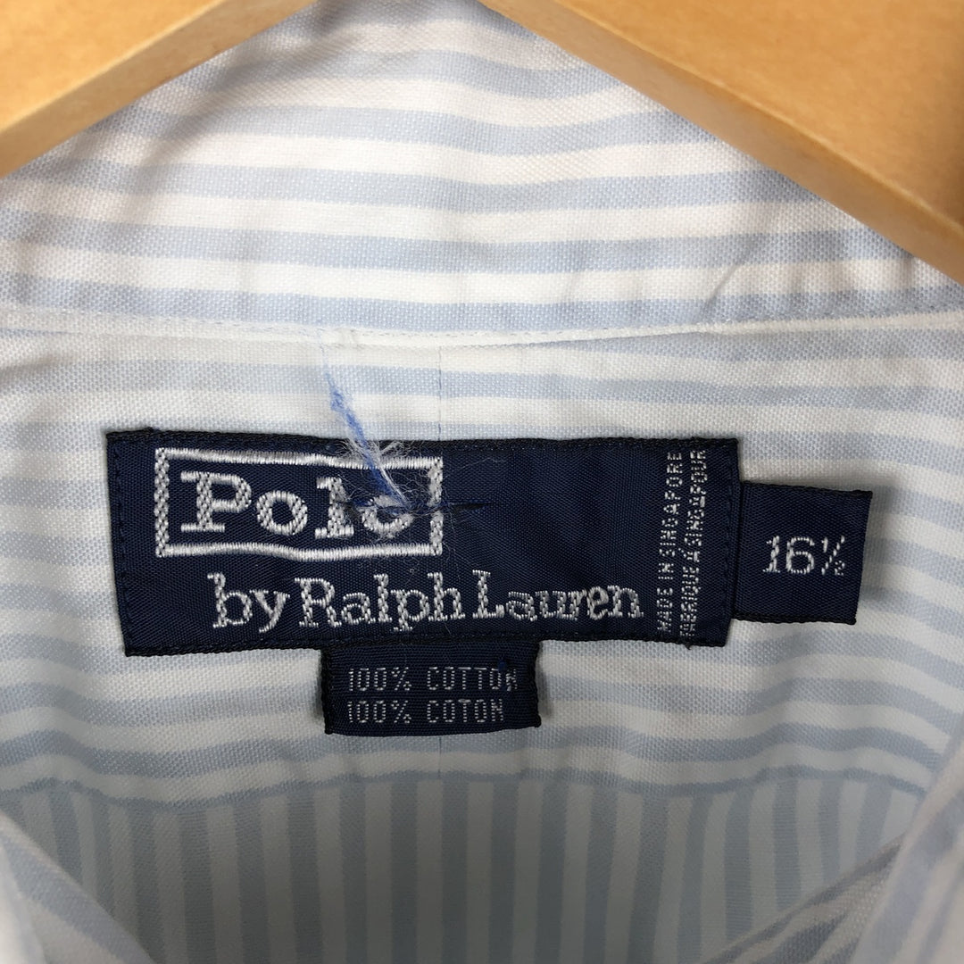 Ralph Lauren POLO by Ralph Lauren tab collar long sleeve cotton striped shirt, men's size L cotton white type Vintage Second Hand