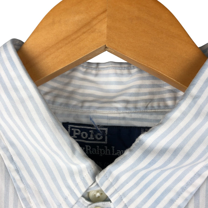 Ralph Lauren POLO by Ralph Lauren tab collar long sleeve cotton striped shirt, men's size L cotton white type Vintage Second Hand