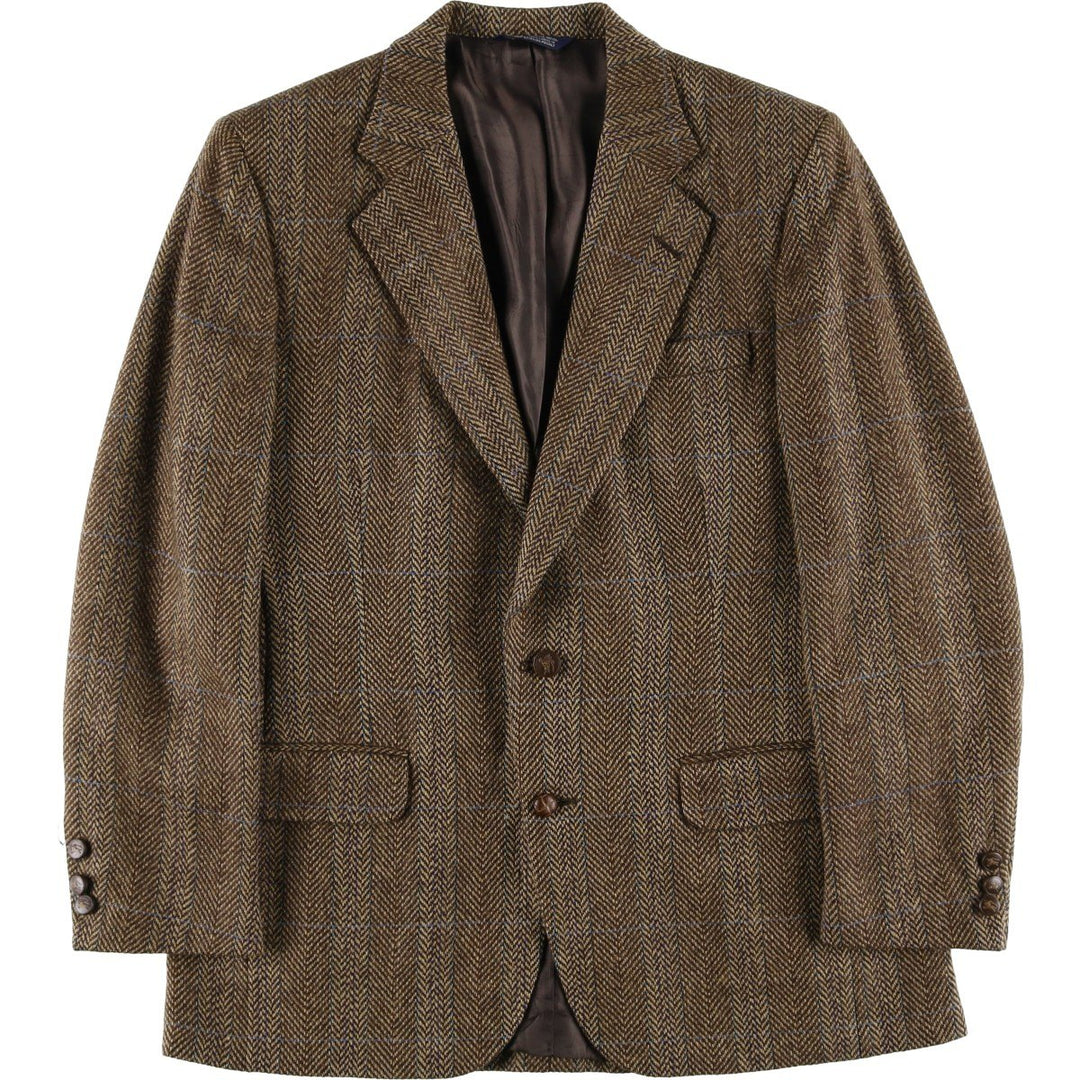 Burberry's Check Pattern Herringbone Wool Tailored Jacket, Made in USA, Men's Size Medium wool brown type Vintage Second Hand