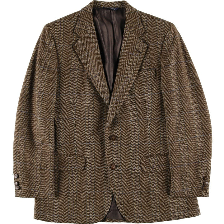 Burberry's Check Pattern Herringbone Wool Tailored Jacket, Made in USA, Men's Size Medium wool brown type Vintage Second Hand