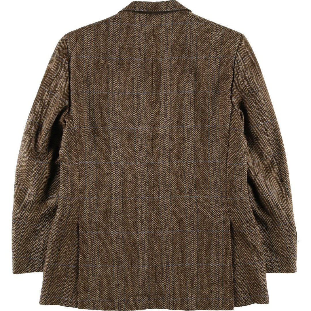 Burberry's Check Pattern Herringbone Wool Tailored Jacket, Made in USA, Men's Size Medium wool brown type Vintage Second Hand