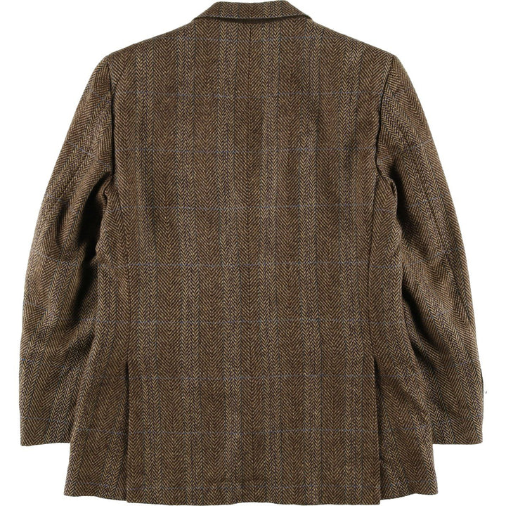Burberry's Check Pattern Herringbone Wool Tailored Jacket, Made in USA, Men's Size Medium wool brown type Vintage Second Hand