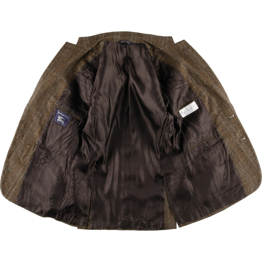 Burberry's Check Pattern Herringbone Wool Tailored Jacket, Made in USA, Men's Size Medium wool brown type Vintage Second Hand