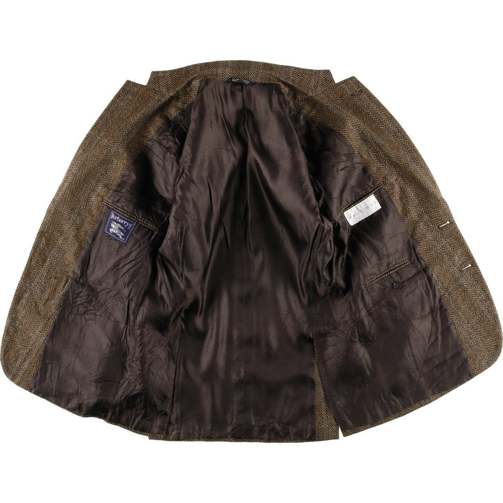 Burberry's Check Pattern Herringbone Wool Tailored Jacket, Made in USA, Men's Size Medium wool brown type Vintage Second Hand