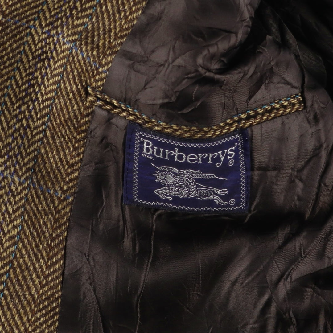 Burberry's Check Pattern Herringbone Wool Tailored Jacket, Made in USA, Men's Size Medium wool brown type Vintage Second Hand