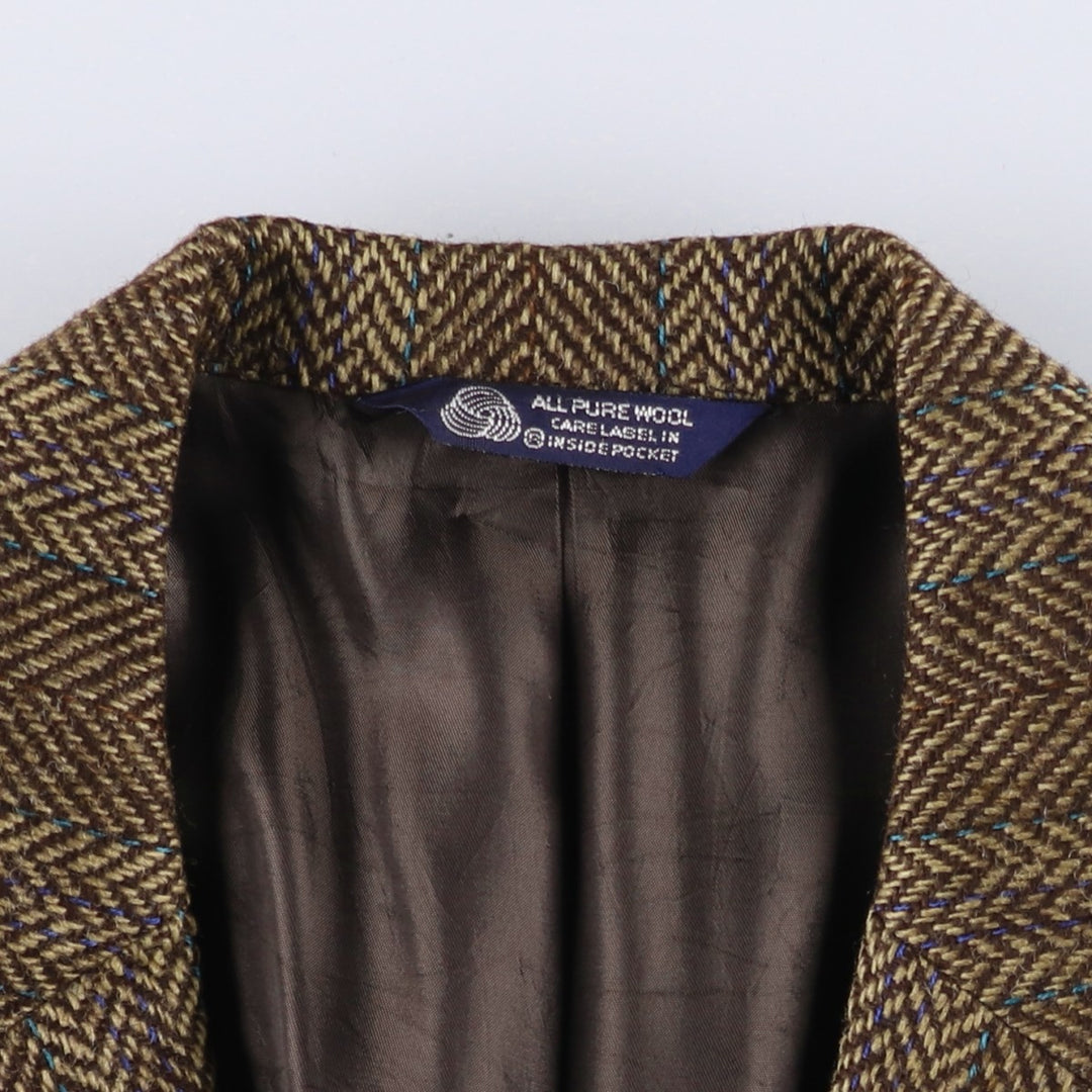 Burberry's Check Pattern Herringbone Wool Tailored Jacket, Made in USA, Men's Size Medium wool brown type Vintage Second Hand