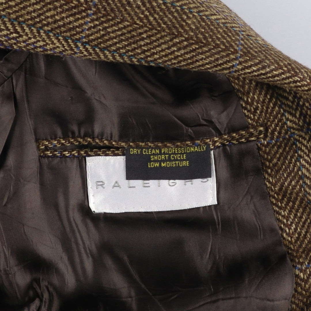 Burberry's Check Pattern Herringbone Wool Tailored Jacket, Made in USA, Men's Size Medium wool brown type Vintage Second Hand