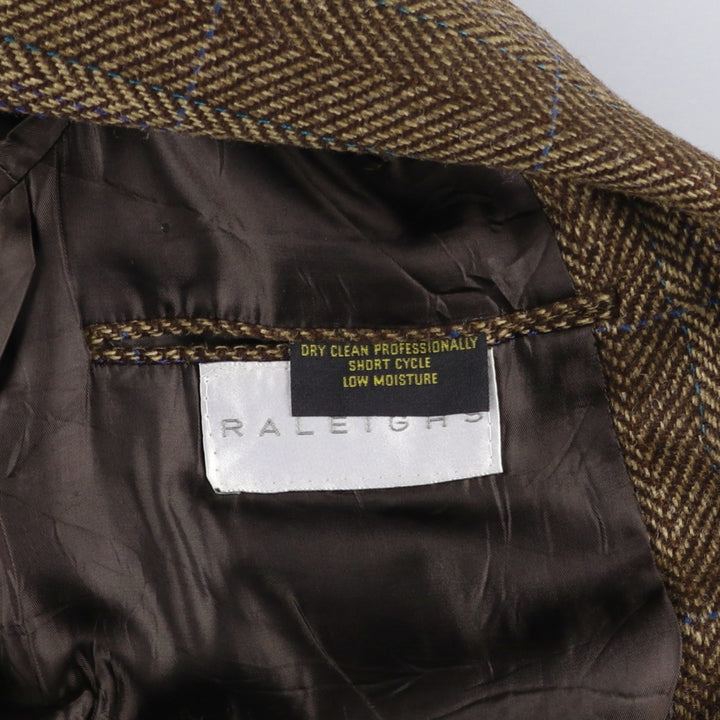 Burberry's Check Pattern Herringbone Wool Tailored Jacket, Made in USA, Men's Size Medium wool brown type Vintage Second Hand