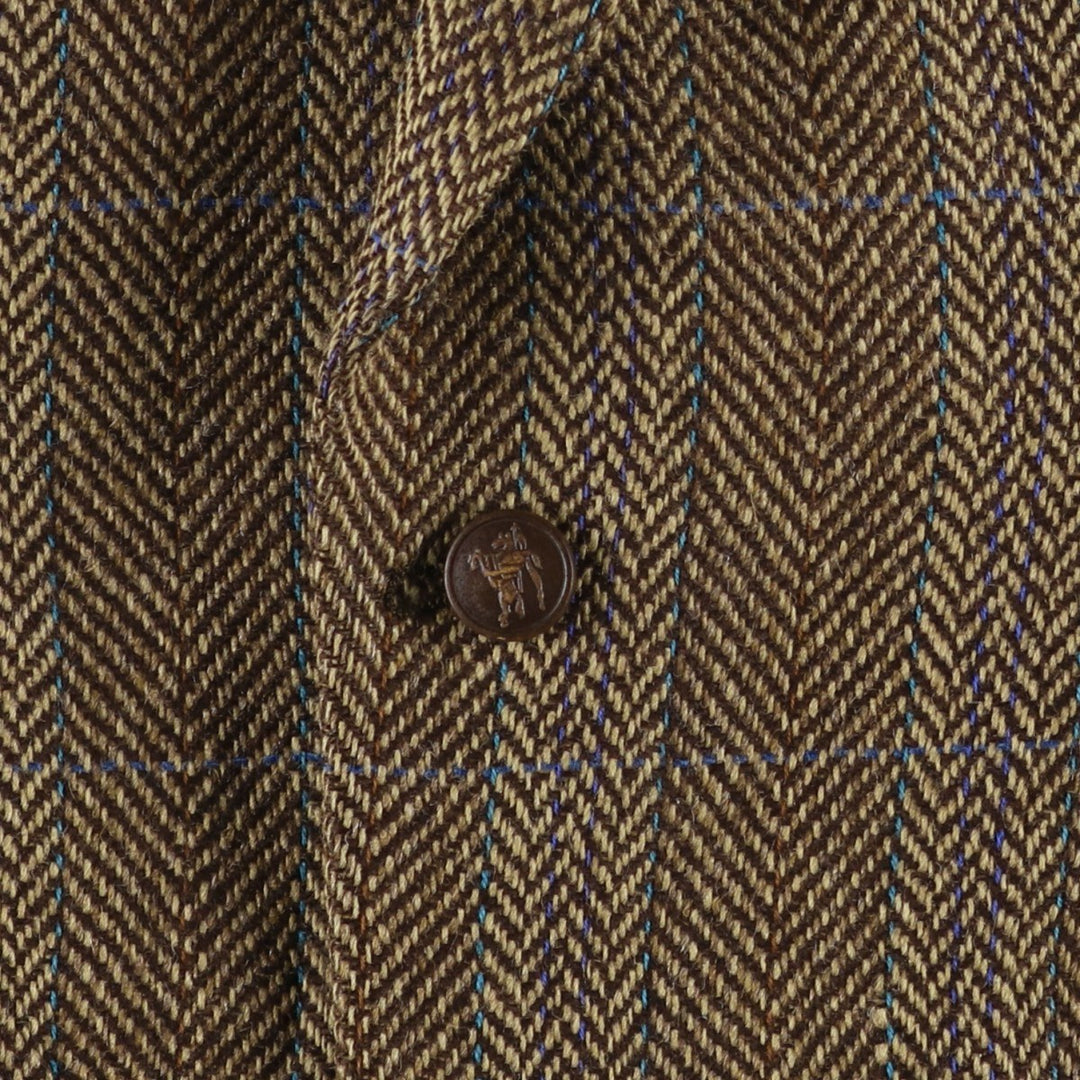 Burberry's Check Pattern Herringbone Wool Tailored Jacket, Made in USA, Men's Size Medium wool brown type Vintage Second Hand