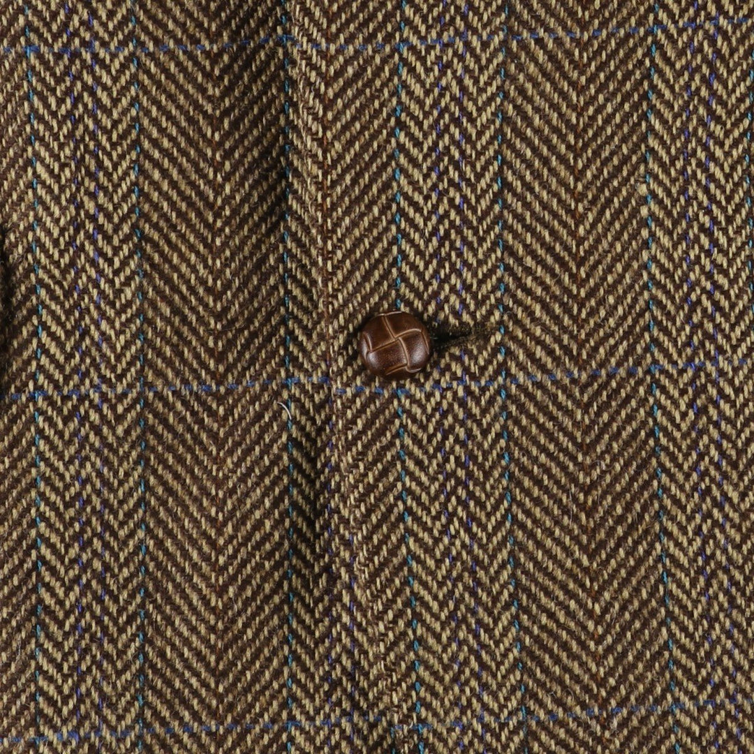 Burberry's Check Pattern Herringbone Wool Tailored Jacket, Made in USA, Men's Size Medium wool brown type Vintage Second Hand