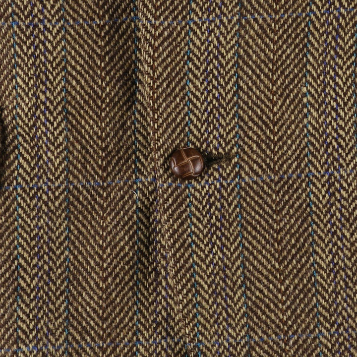 Burberry's Check Pattern Herringbone Wool Tailored Jacket, Made in USA, Men's Size Medium wool brown type Vintage Second Hand