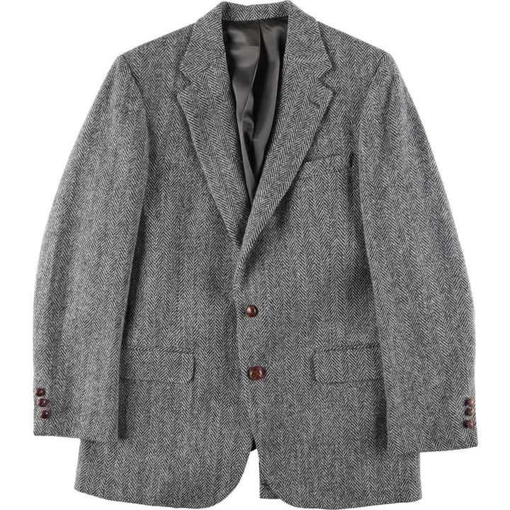 80s-90'S Redwood and Ross Harris Tweed Herringbone Wool Tailored Jacket, Made in USA, Men's Size Medium wool gray type Vintage Second Hand