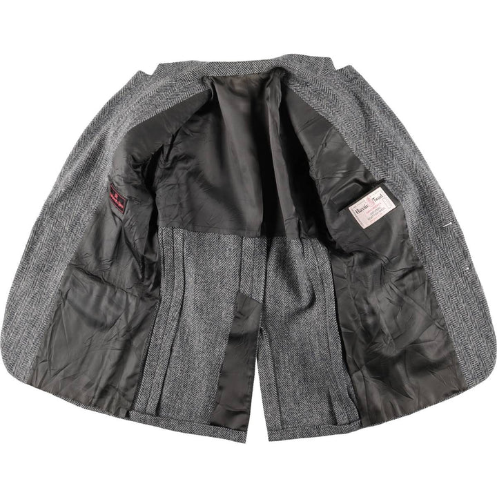 80s-90'S Redwood and Ross Harris Tweed Herringbone Wool Tailored Jacket, Made in USA, Men's Size Medium wool gray type Vintage Second Hand