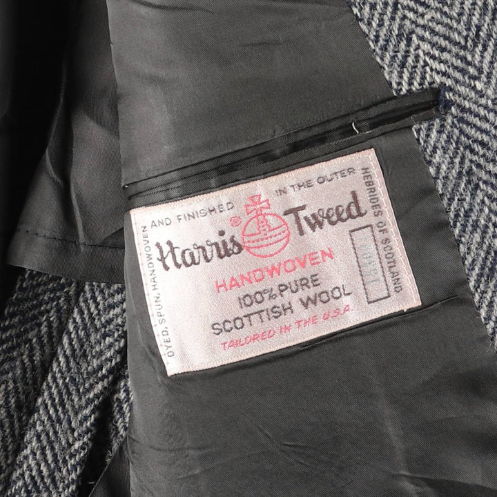 80s-90'S Redwood and Ross Harris Tweed Herringbone Wool Tailored Jacket, Made in USA, Men's Size Medium wool gray type Vintage Second Hand