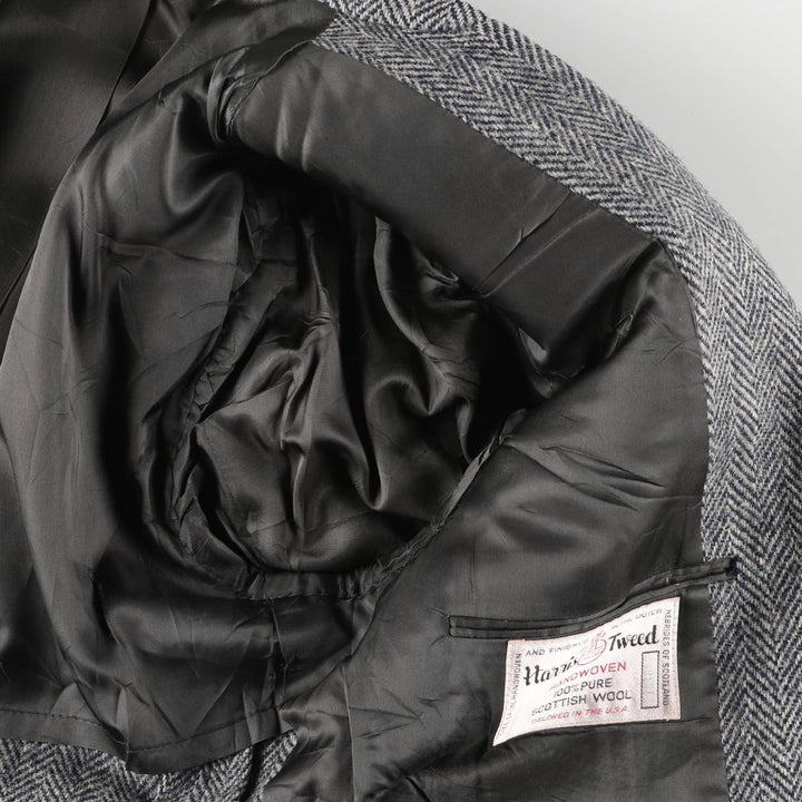 80s-90'S Redwood and Ross Harris Tweed Herringbone Wool Tailored Jacket, Made in USA, Men's Size Medium wool gray type Vintage Second Hand