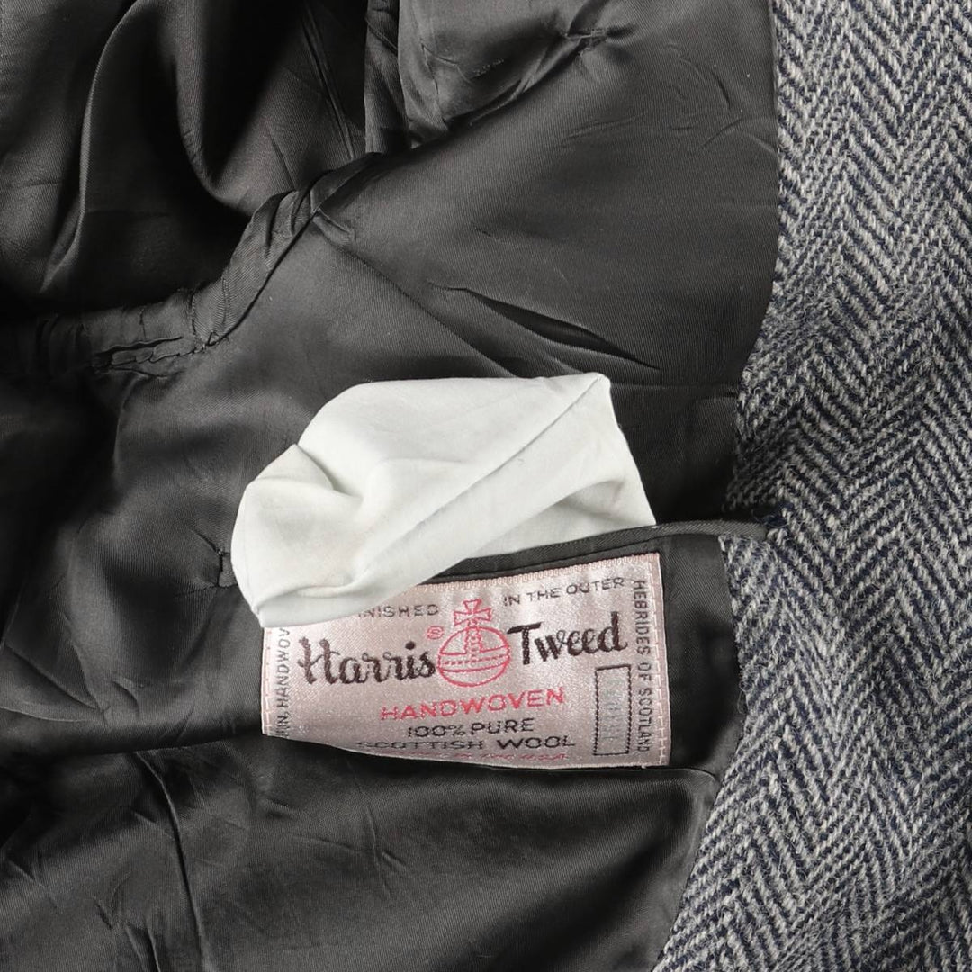 80s-90'S Redwood and Ross Harris Tweed Herringbone Wool Tailored Jacket, Made in USA, Men's Size Medium wool gray type Vintage Second Hand