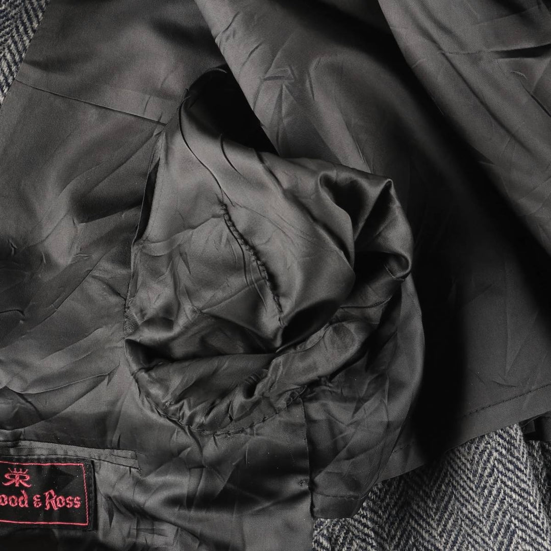 80s-90'S Redwood and Ross Harris Tweed Herringbone Wool Tailored Jacket, Made in USA, Men's Size Medium wool gray type Vintage Second Hand