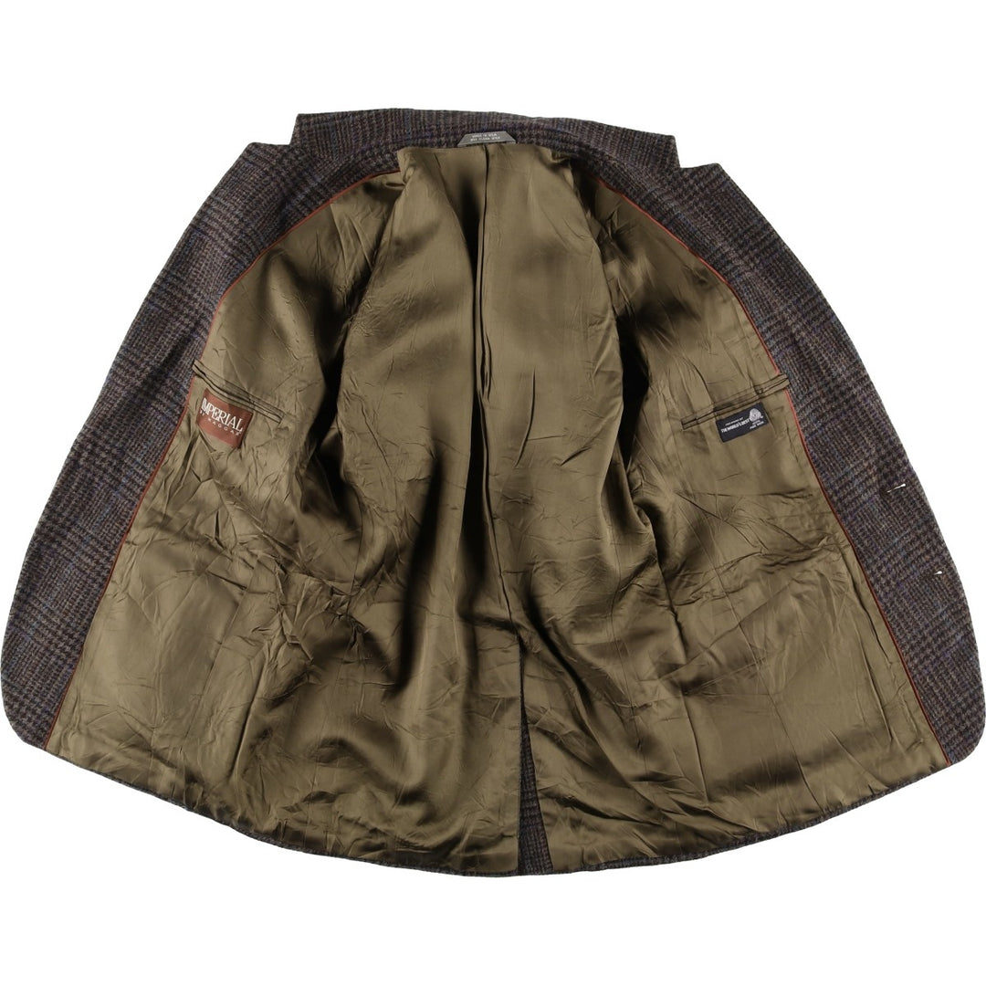 Haggar Imperial Check Pattern Houndstooth Pattern Wool Tailored Jacket, Made in USA, Men's Size Medium wool Purple type blue-purple Vintage Second Hand