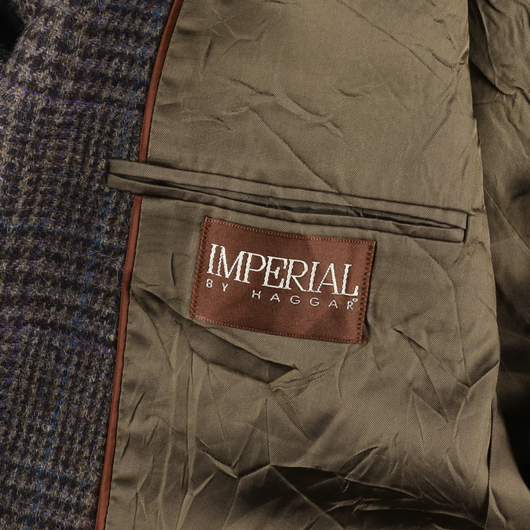 Haggar Imperial Check Pattern Houndstooth Pattern Wool Tailored Jacket, Made in USA, Men's Size Medium wool Purple type blue-purple Vintage Second Hand