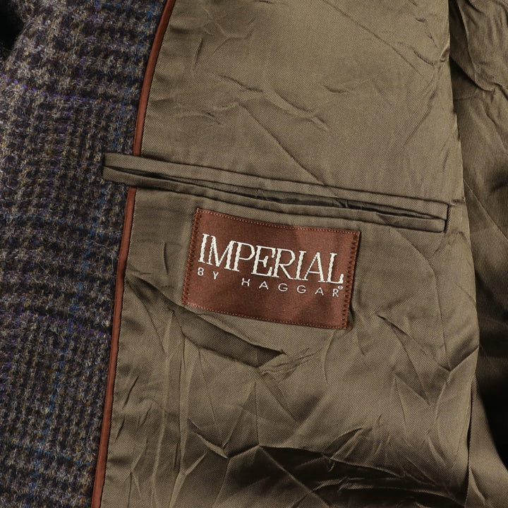 Haggar Imperial Check Pattern Houndstooth Pattern Wool Tailored Jacket, Made in USA, Men's Size Medium wool Purple type blue-purple Vintage Second Hand