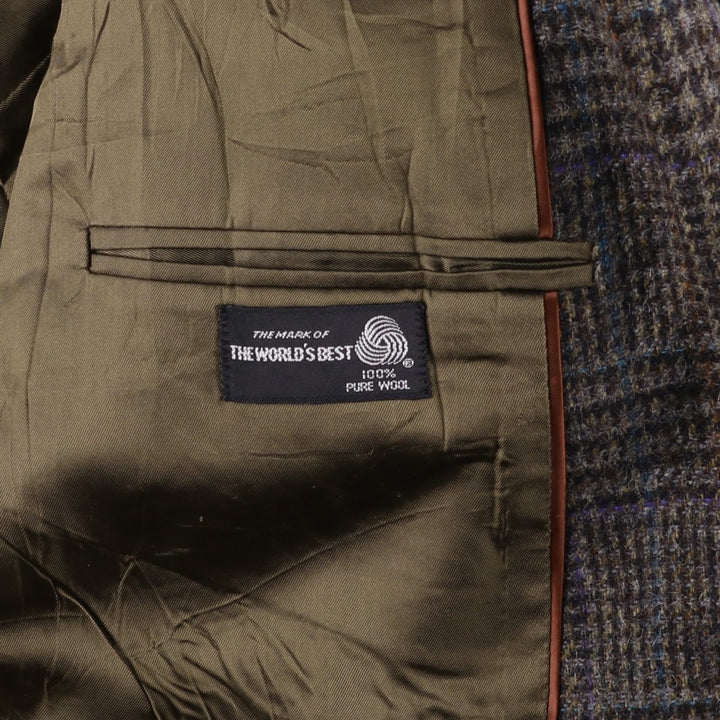 Haggar Imperial Check Pattern Houndstooth Pattern Wool Tailored Jacket, Made in USA, Men's Size Medium wool Purple type blue-purple Vintage Second Hand