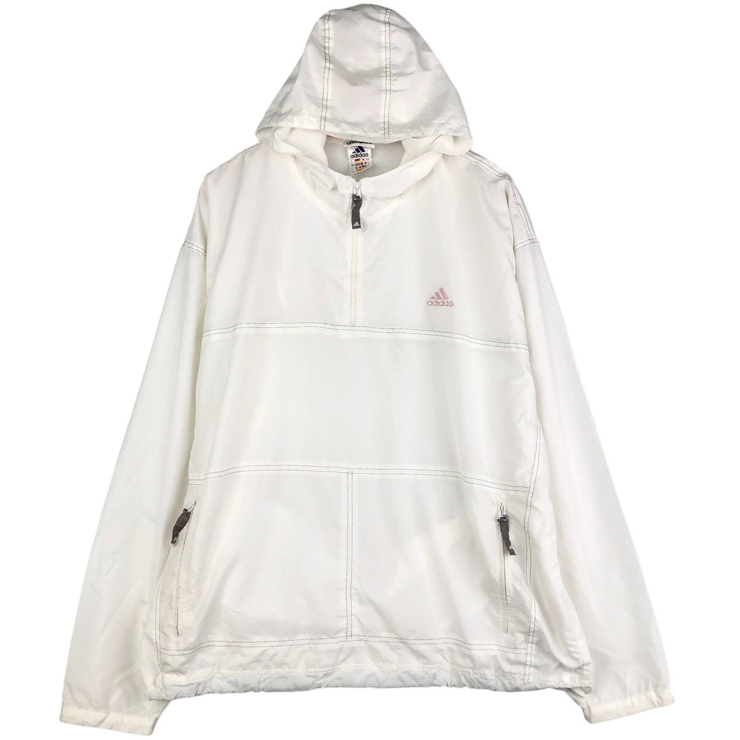 Vintage 90'S Adidas half-zip hooded warm-up pullover, men's size XL polyester white type Vintage Second Hand