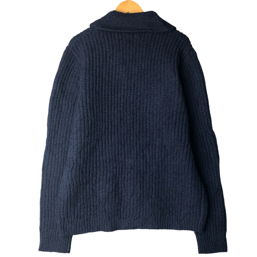 LLBean shawl collar wool knit cardigan, men's size L Lamb wool navy blue type Vintage Second Hand