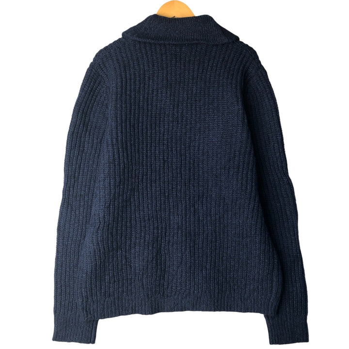 LLBean shawl collar wool knit cardigan, men's size L Lamb wool navy blue type Vintage Second Hand