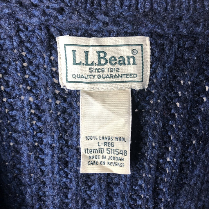 LLBean shawl collar wool knit cardigan, men's size L Lamb wool navy blue type Vintage Second Hand