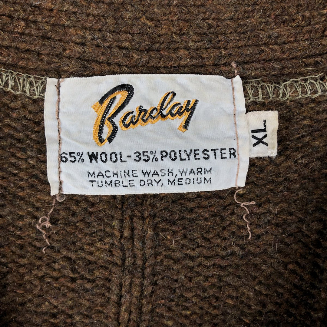 Barclay wool knit cardigan, men's size XL wool brown type Vintage Second Hand