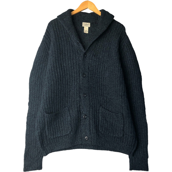 LLBean Shawl Collar Lambswool Knit Cardigan, Men's Size Medium Lamb wool Green type dark green Vintage Second Hand