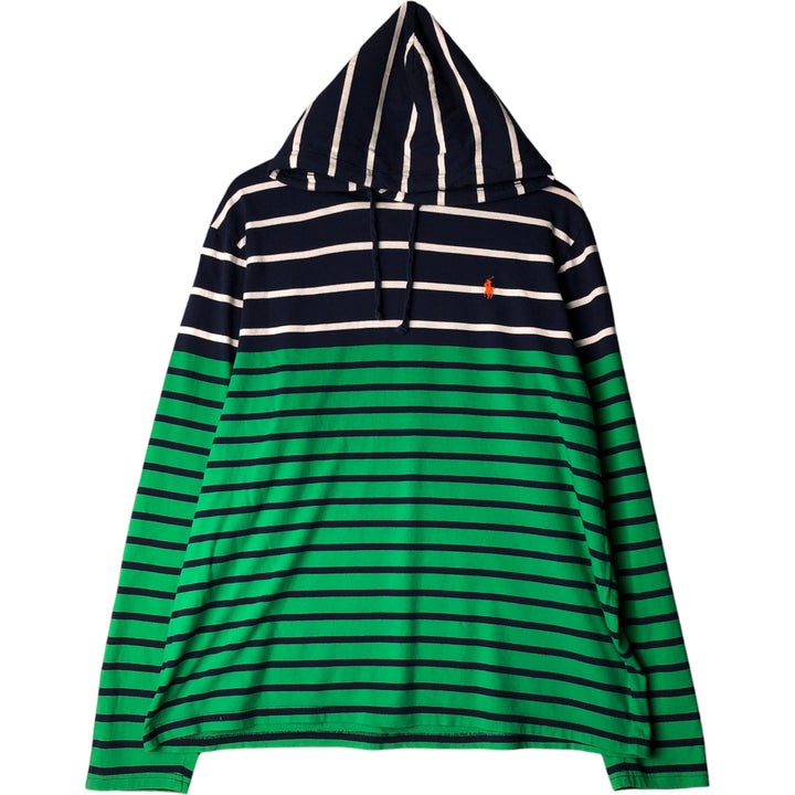 Ralph Lauren POLO RALPH LAUREN striped pattern hooded long-sleeved T-shirt, men's size XL unclear navy blue type Vintage Second Hand